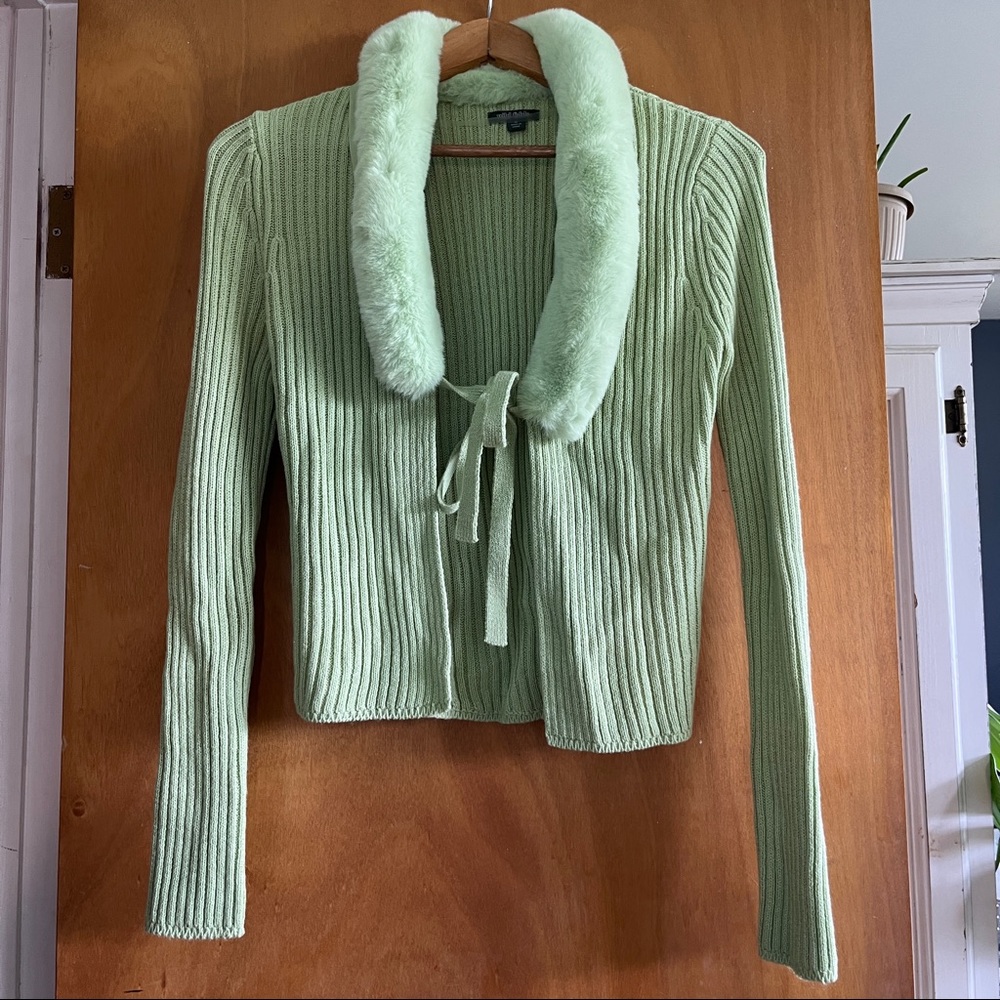 Lime Green Fur Lined Cardigan size medium